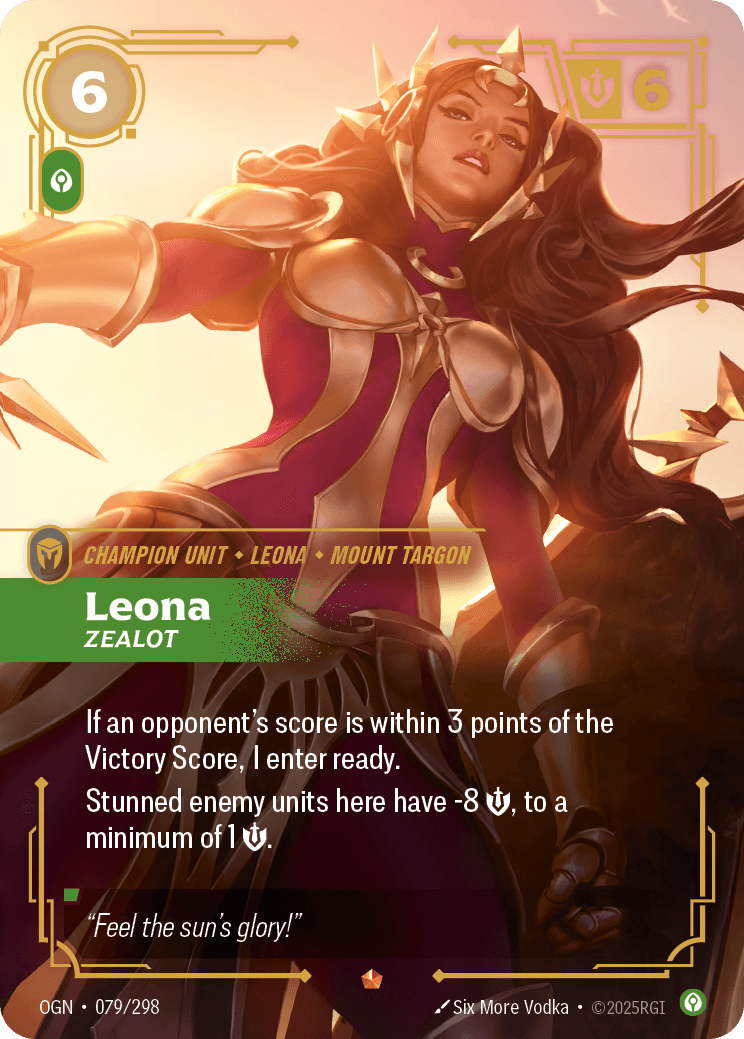 Leona - Zealot Riftbound unit card art for Leona counter guide