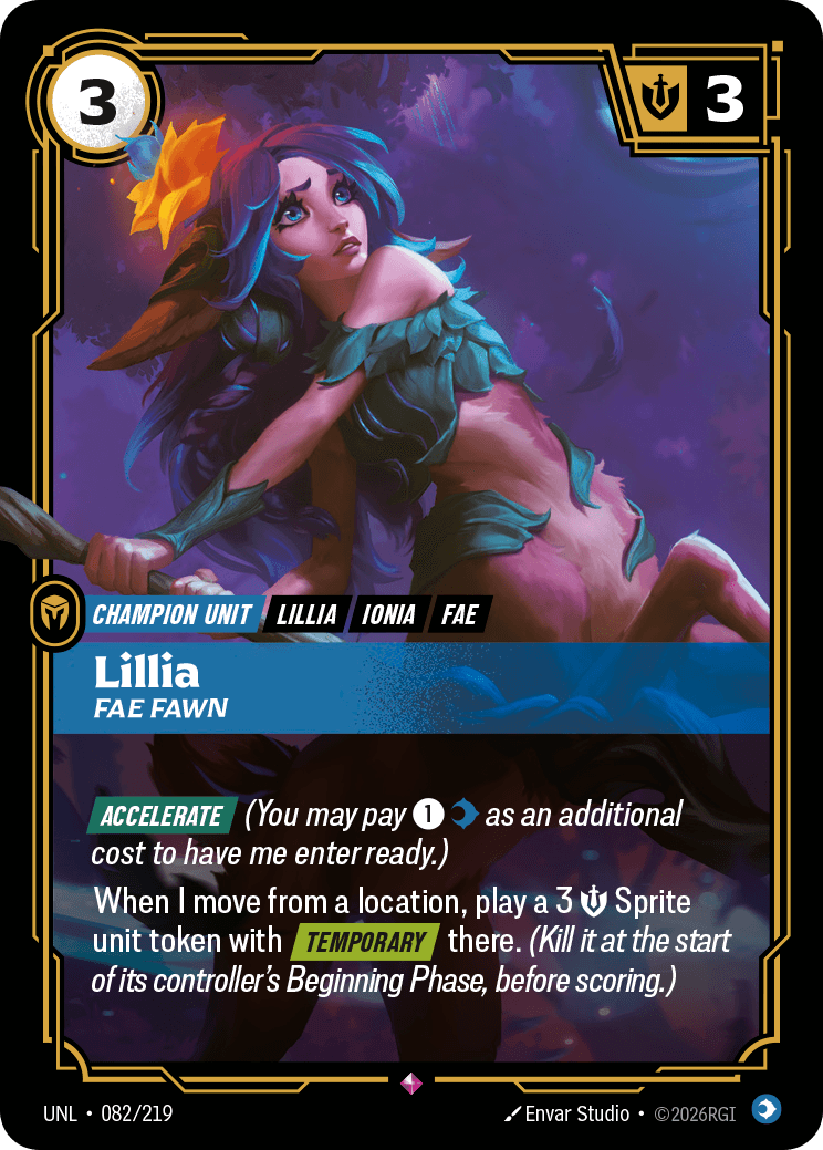 Lillia - Fae Fawn Riftbound champion unit card art