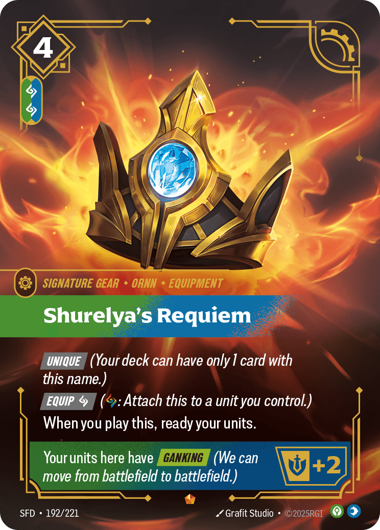 Shurelya's Requiem Riftbound gear card art