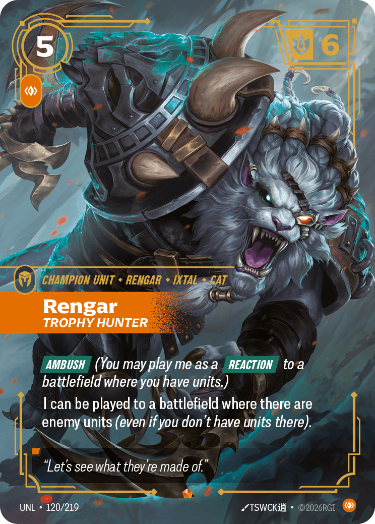 Rengar - Trophy Hunter Riftbound card art for Rengar counter guide