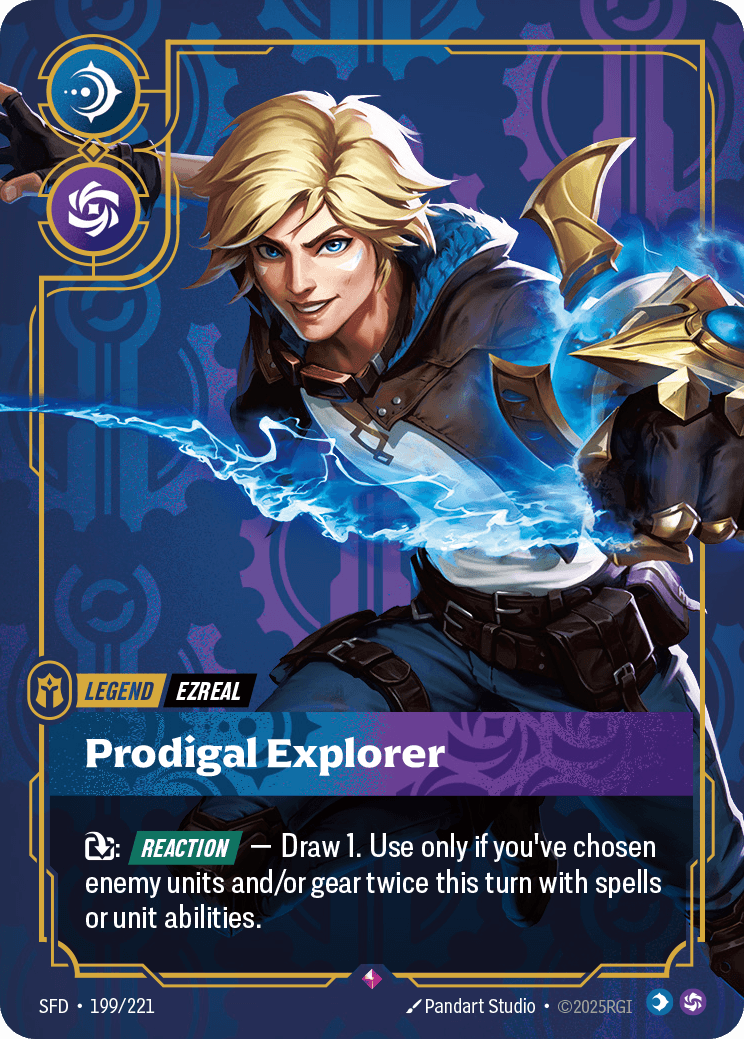 Ezreal - Prodigal Explorer Riftbound Legend card art for the current Vendetta counter guide