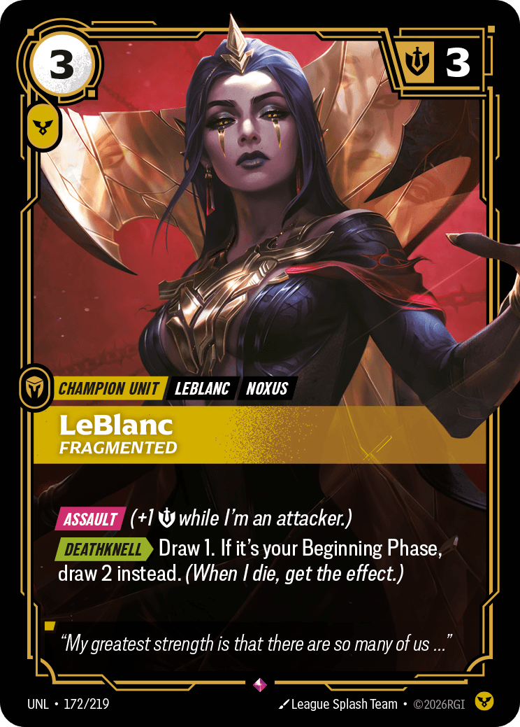 LeBlanc - Fragmented Riftbound unit card art