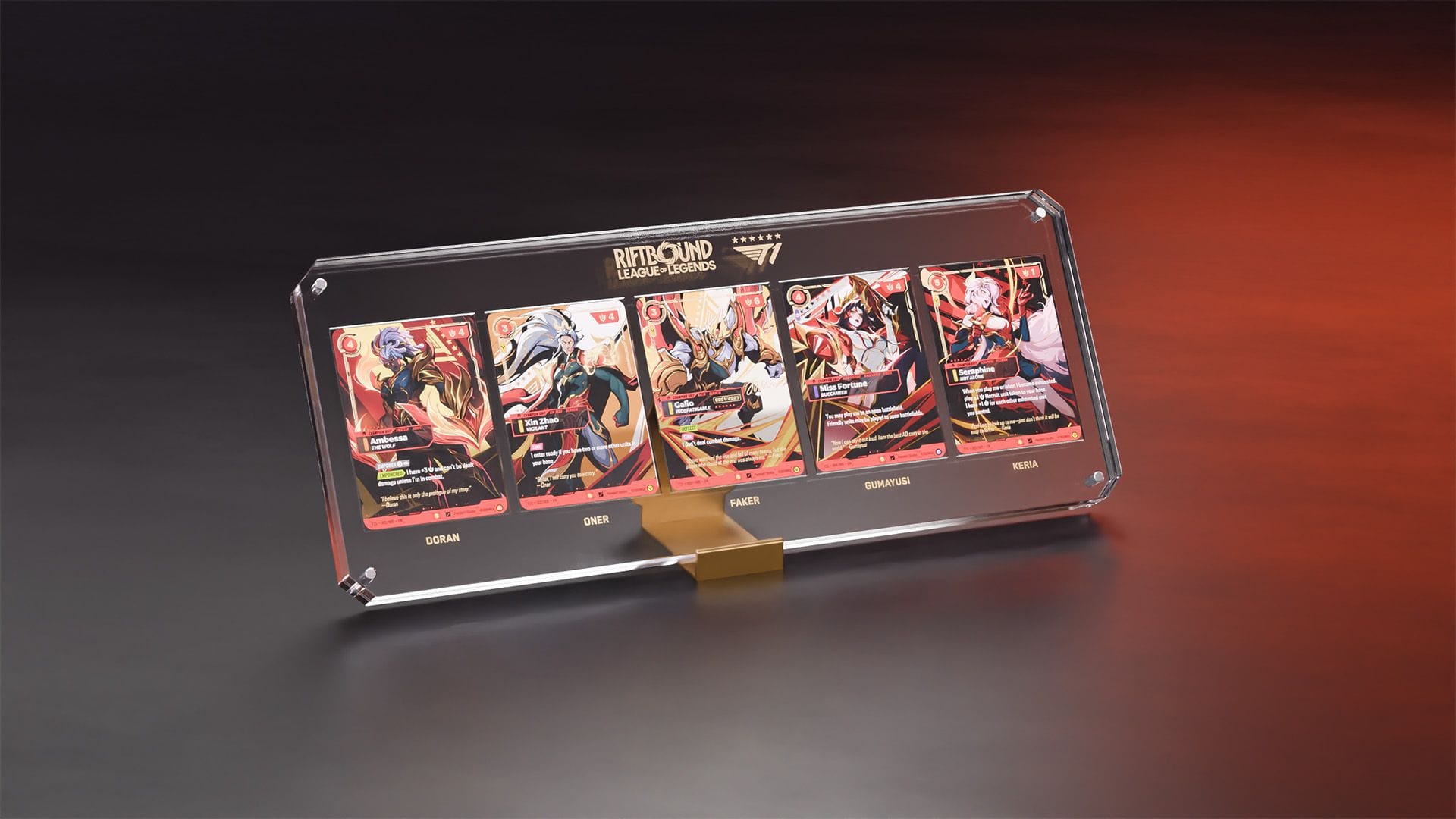 Official Riot render showing Riftbound x T1 2025 Worlds Champion Collection product details.
