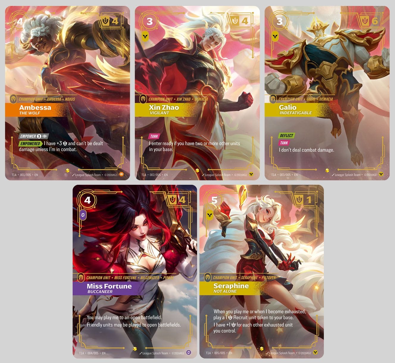 Official render of the T1 Player Bundle Champion cards.